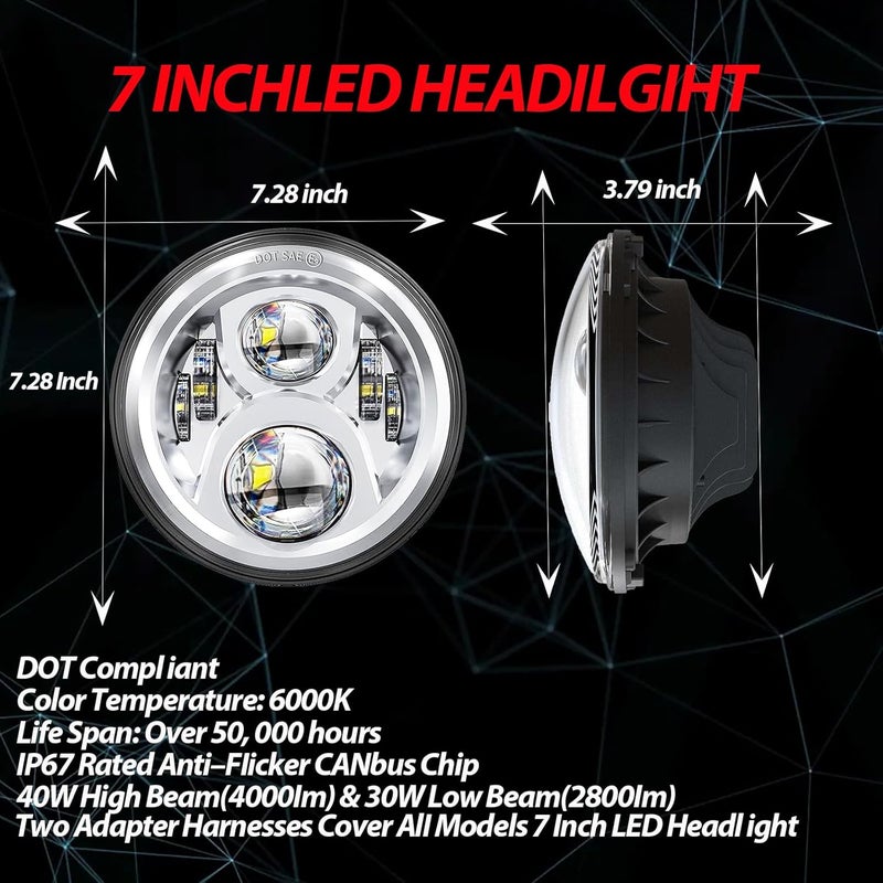 AVLUZ 7 inch Motorcycle LED Headlights 4.5" Fog Passing Lights DOT Kit For Harley Davidson Ultra Classic Road King Street Glide Heritage Softail Switchback Electra Glide CVO Tri Glide harley headlight - Image 3